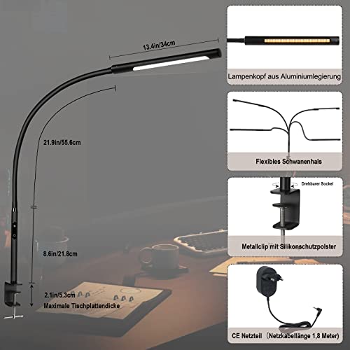 Eyocean 12W Desk Lamp, with Clamp, Eye Protection LED, Adjustable Color Temperature, Touch Control, Memory and Timing Function, for Beautiful Crafts Reading Enjoyment