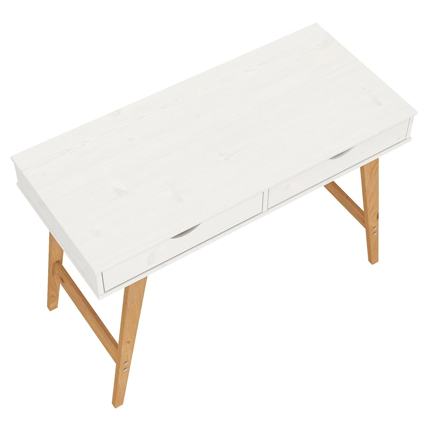 IDIMEX Bureau Milo en pin Massif lasuré Blanc avec 2 tiroirs de Rangement