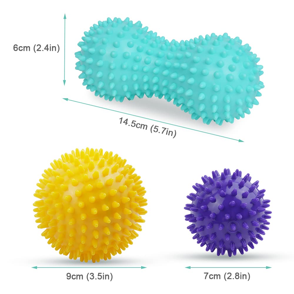 URAQT Set unique de 3 balles de massage différentes, Massage de Trigger Point, Boule Myofasicale, Boule d'exercice, Balle de Massage Pour Masser les Pieds, dos, épaules, Bras