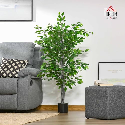 HOMCOM Arbre Artificiel Plante Artificielle ficus H.1,35 m Tronc Branches Liane Lichen Feuilles Grand réalisme Pot Inclus
