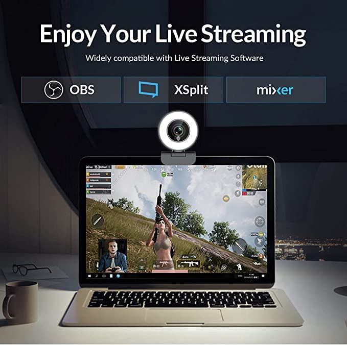 Angetube Webcam pour Le Streaming De Jeux en Streaming 1080P/Anneau Lumineux Réglable Intégré/Autofocus (AF) Avancé Streamer Webcam pour Xbox One Gamer, Facebook Et Youtube Streamer