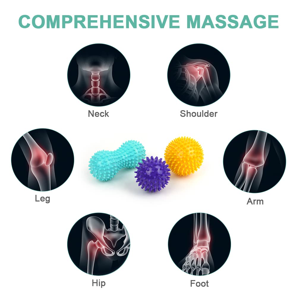 URAQT Set unique de 3 balles de massage différentes, Massage de Trigger Point, Boule Myofasicale, Boule d'exercice, Balle de Massage Pour Masser les Pieds, dos, épaules, Bras