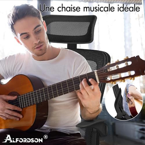 ALFORDSON Chaise de Bureau avec Support Lombaire pour Bureau à Domicile, Chaises D'ordinateur en Maille avec Appui-Tête, Accoudoir Rabattable, Chaise de Bureau Pivotante Inclinable, Noir