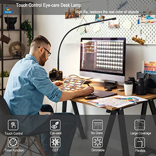 Eyocean 12W Desk Lamp, with Clamp, Eye Protection LED, Adjustable Color Temperature, Touch Control, Memory and Timing Function, for Beautiful Crafts Reading Enjoyment