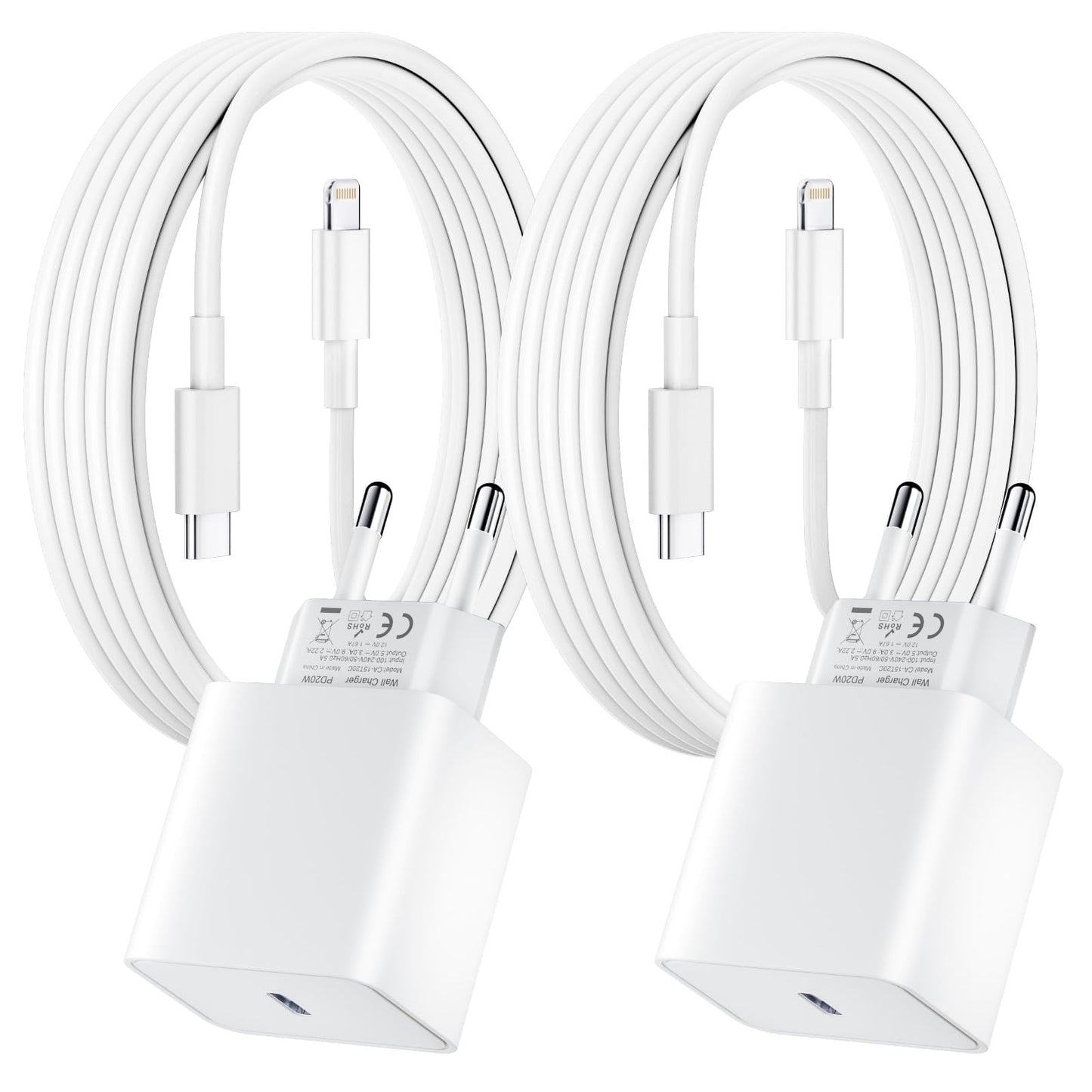 Lot de 2 pour Chargeur Rapide iPhone, 20W PD USB-C Prise Secteur avec 2m Câble USB C vers Lightning pour iPhone 14/14 pro/13/13 Pro/13 Pro Max/13 Min