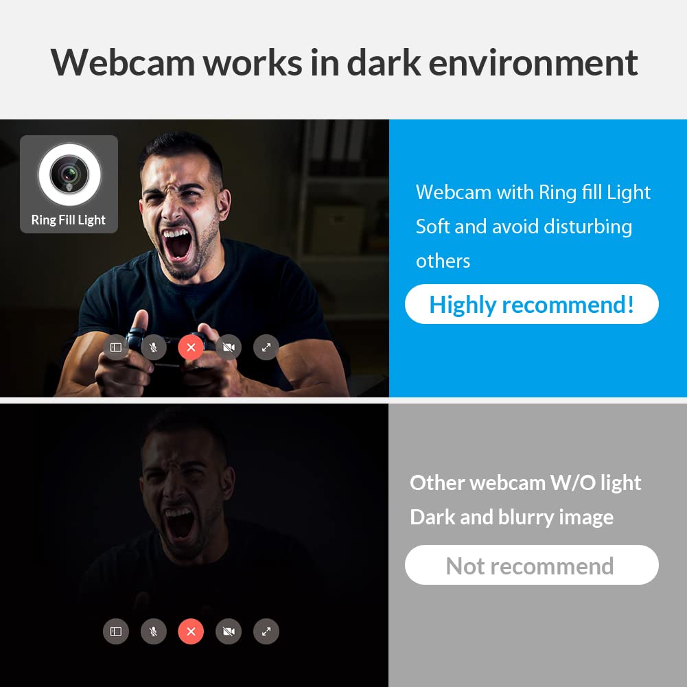 Angetube Webcam pour Le Streaming De Jeux en Streaming 1080P/Anneau Lumineux Réglable Intégré/Autofocus (AF) Avancé Streamer Webcam pour Xbox One Gamer, Facebook Et Youtube Streamer