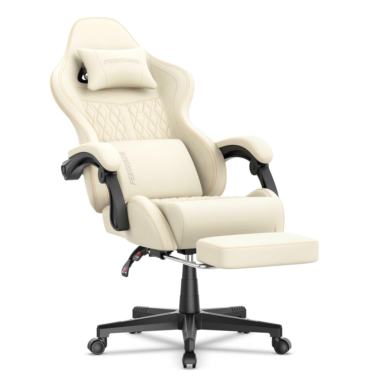 Ferghana Chaise Gaming Ergonomique,Fauteuil Gamer,Siège Bureau Gamer Chaise Bureau avec Réglable Appui-tête,Support Lombaire,Repose-Pied,Télescopiquetissu Respirant,Siege Gaming Racing,Blanc