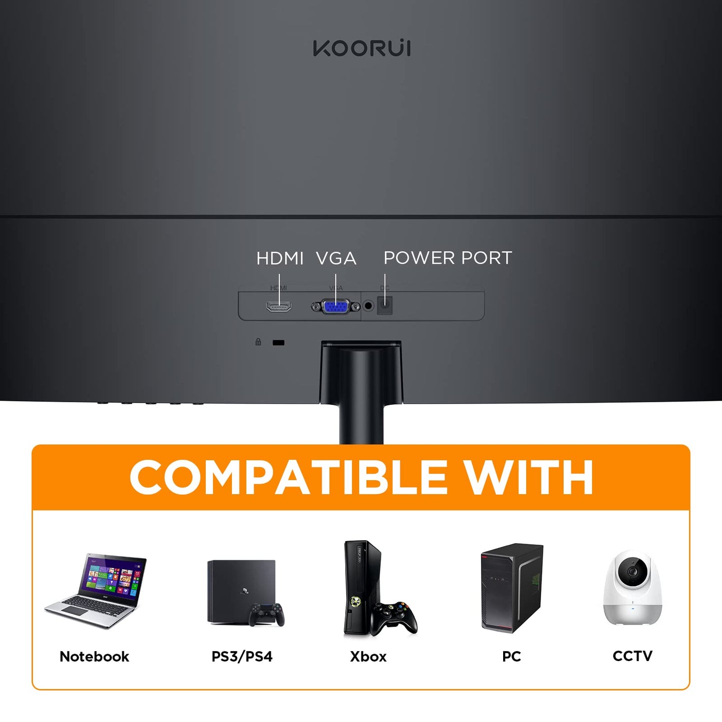 KOORUI Écran PC Incurvé - Dalle VA 23.6 Pouces, Résolution FHD (1920 x 1080), 1800R, 60Hz, 5ms, HDMI, VGA, Réglage de l’Inclinaison, Angle de Vision de 178°, Ecran pc Gamer Incurvé, Noir