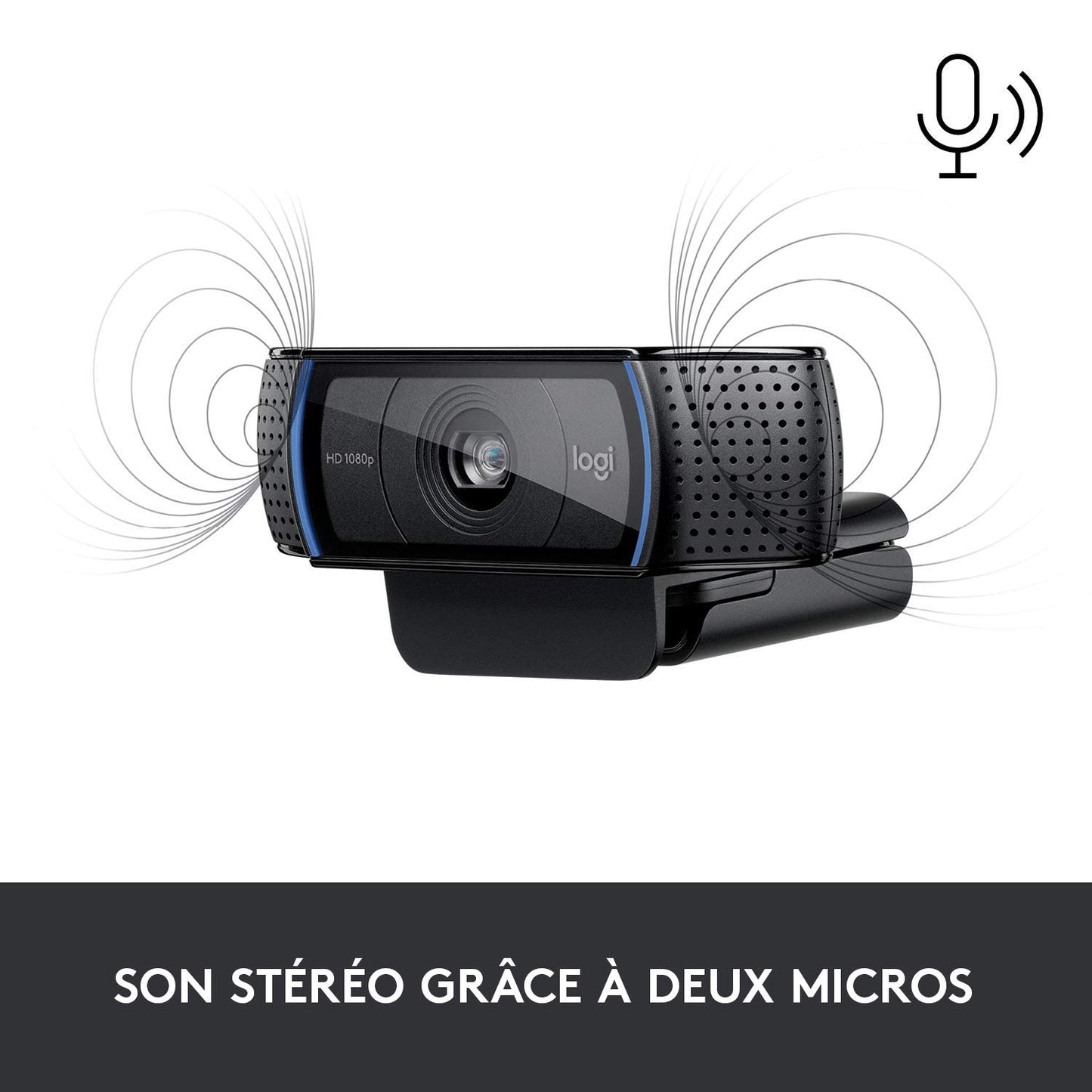 Logitech Webcam C920 HD Pro, Appels et Enregistrements Vidéo Full HD 1080p, Webcam Streaming, Deux Microphones, Petite, Agile, Réglable, PC/Mac/Portable/Tablette/Chromebook - Noir