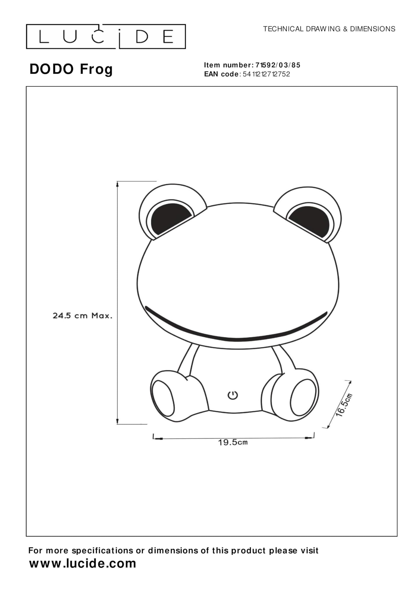 LUCIDE DODO FROG - Lampe de table Chambres d'enfant - LED 3 StepDim - 3x3W 4000K - Vert