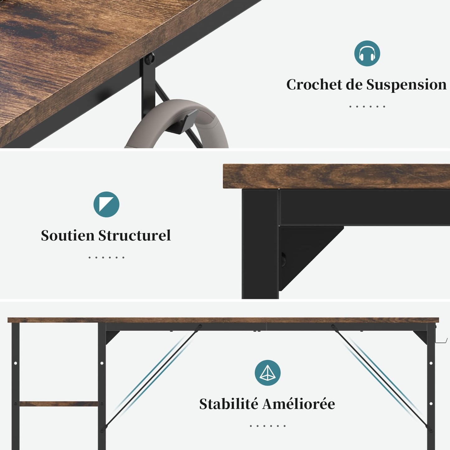 Airfish Bureau 140cm avec 2 Étagères Réglable, Petit Bureau d'Ordinateur Réversible à Gauche et à Droite, Postes de Travail Informatiques pour Domicile, Marron