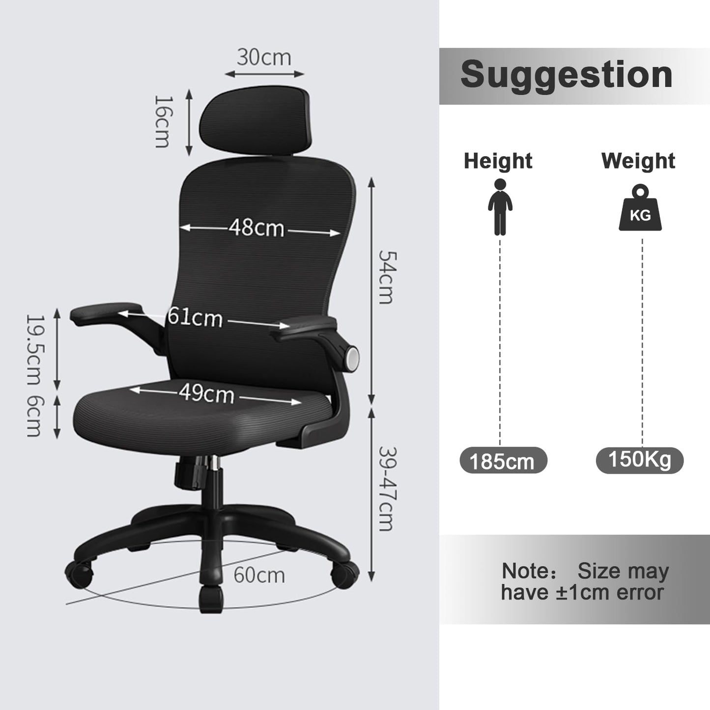 LEVIPE Chaise de Bureau - Ergonomique avec Support Lombaire, Accoudoirs, Appuie-tête réglables, Fauteuil d'ordinateur Pivotant à Haut Dossier Confortable pour Bureau à Domicile