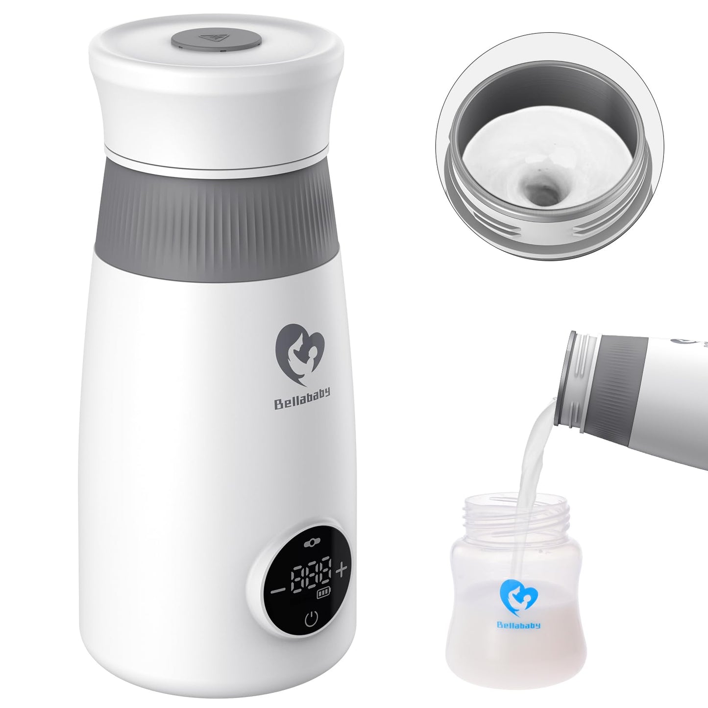 Portable Bottle Warmer, Instant Automatic Bottle Warmer and Mixer for Breast Milk or Formula, with LED Digital Temperature Display, Ideal for Travel