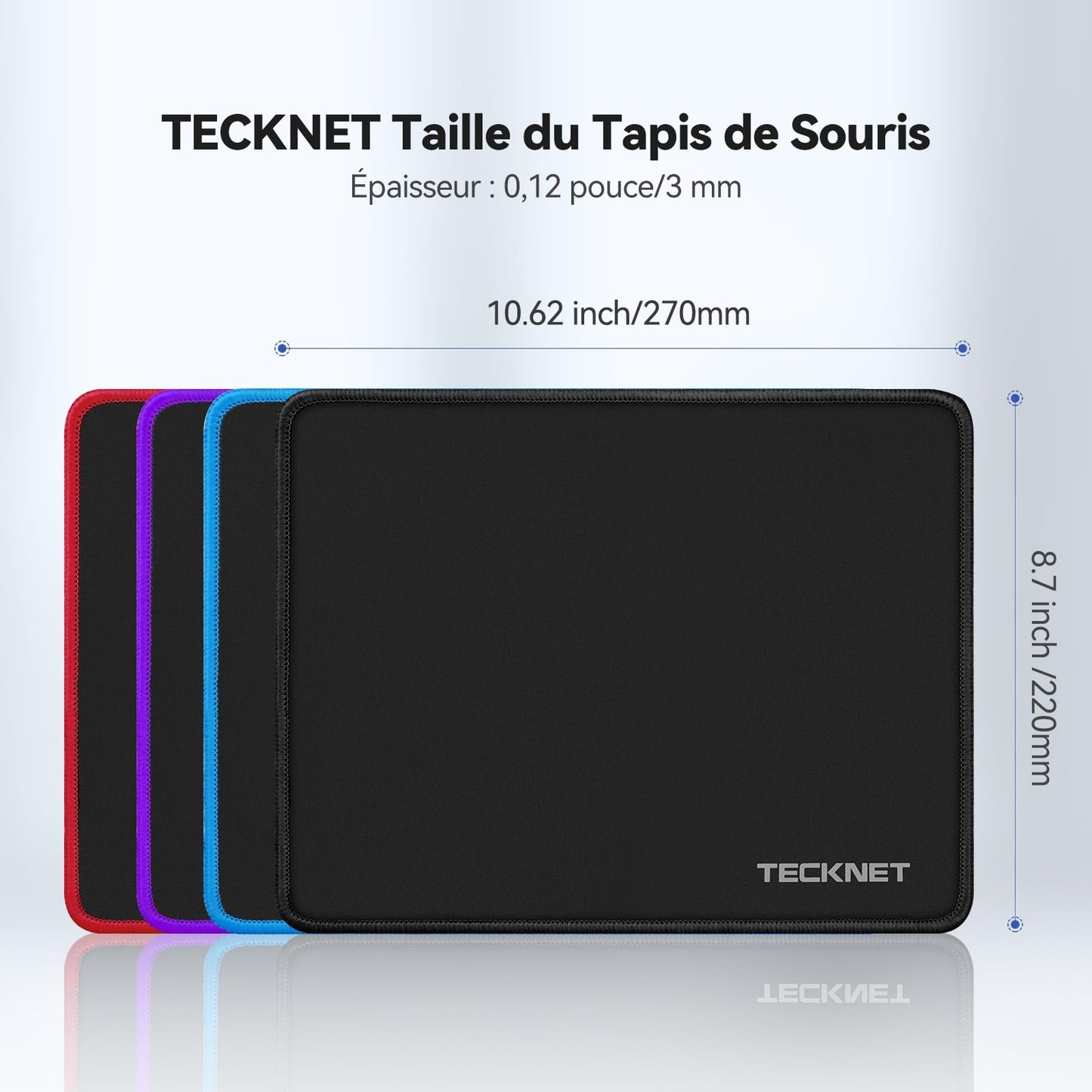 TECKNET Tapis de Souris, 27x21 cm Tapis de Souris Gamer Mousepad avec Base en Caoutchouc Imperméable et Antidérapante pour PC Bureau, Travail, Jeux, Ordinateur Portable, Ordinateur, Maison-Noir