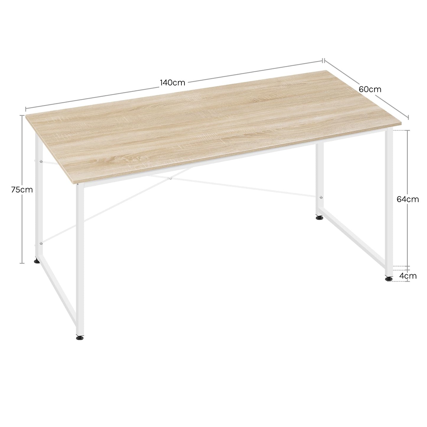 WOLTU Bureau, 140x60 cm, Poste Informatique, Table de Travail, Poste de Travail, Bureau Ordinateur, Cadre en Métal, en Bois d'Ingénierie, pour Chambre, Chêne Clair