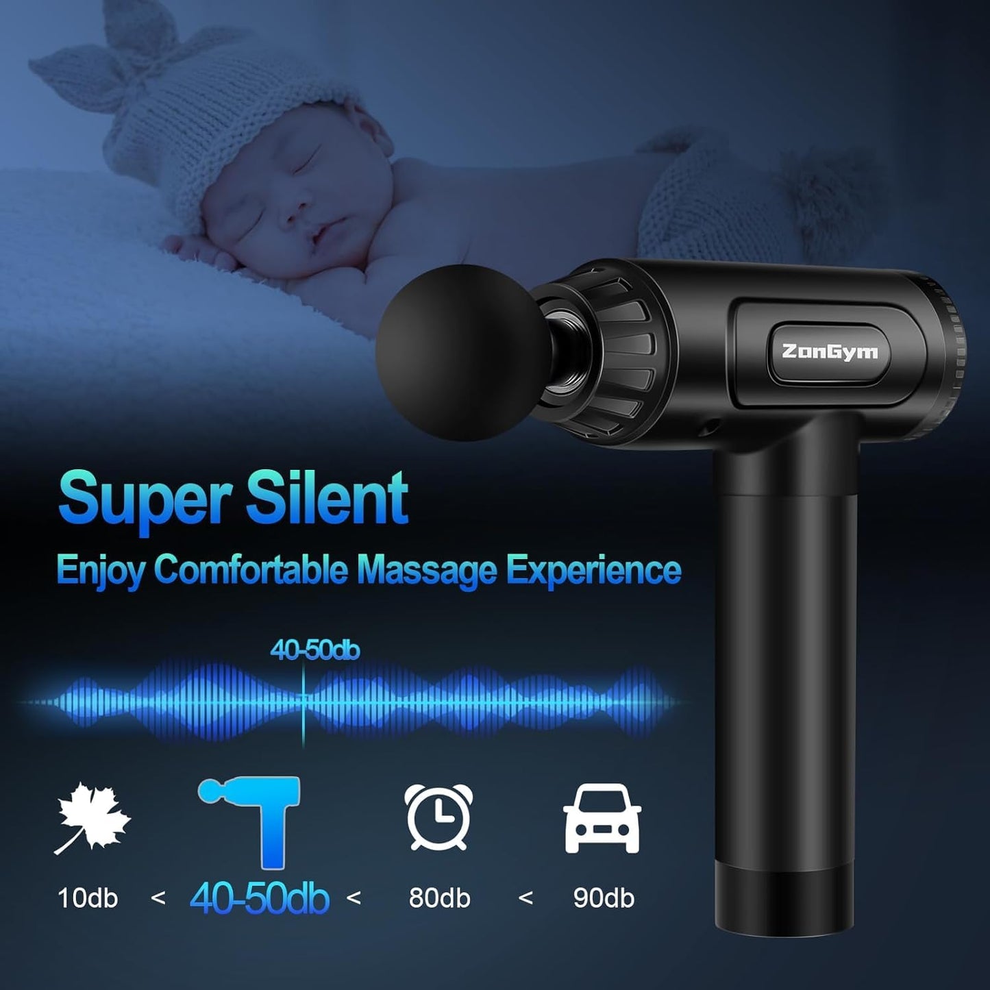 Pistolet de Massage Handheld Masseur Musculaire 30 Niveaux Réglables 6 Têtes de Massage Gun Super Silencieux LCD Masseur pour Récupération Relaxation Soulager Douleurs et Raideurs(Noir)