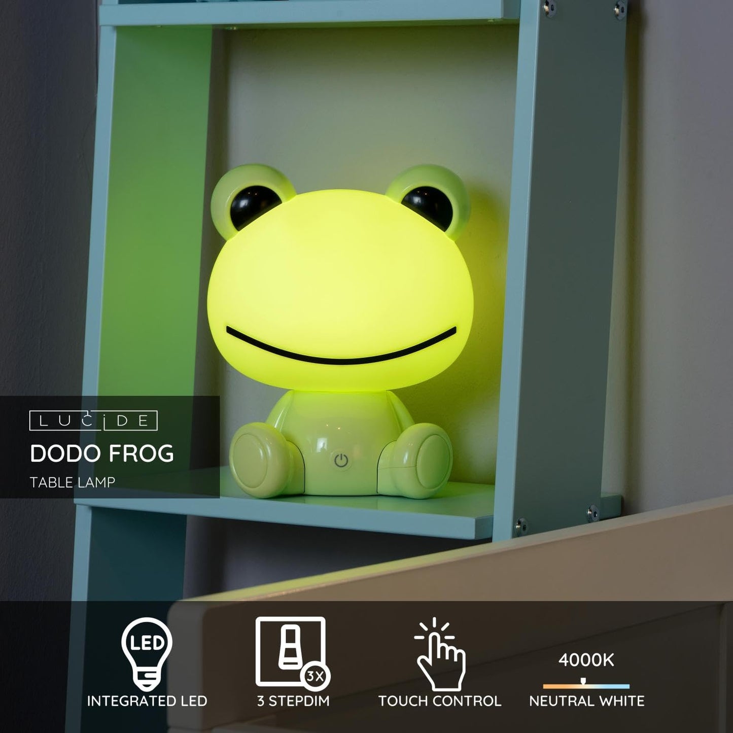 LUCIDE DODO FROG - Lampe de table Chambres d'enfant - LED 3 StepDim - 3x3W 4000K - Vert