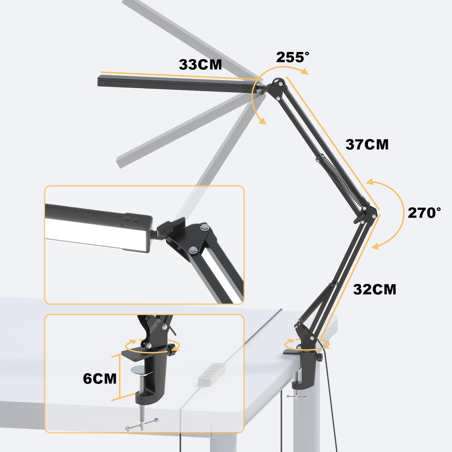 Meltrck Lampe de Bureau LED Architecte avec Pinte - 1200LM CRI≥90, 5 Modes & 11 Niveaux Luminosité, Bras Articulé 360°, Contrôle Tactile 3000K-6000K - Pour Studio/Chambre/Bureau