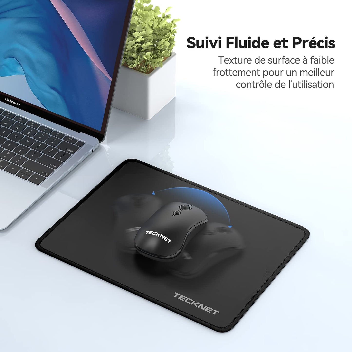 TECKNET Tapis de Souris, 27x21 cm Tapis de Souris Gamer Mousepad avec Base en Caoutchouc Imperméable et Antidérapante pour PC Bureau, Travail, Jeux, Ordinateur Portable, Ordinateur, Maison-Noir