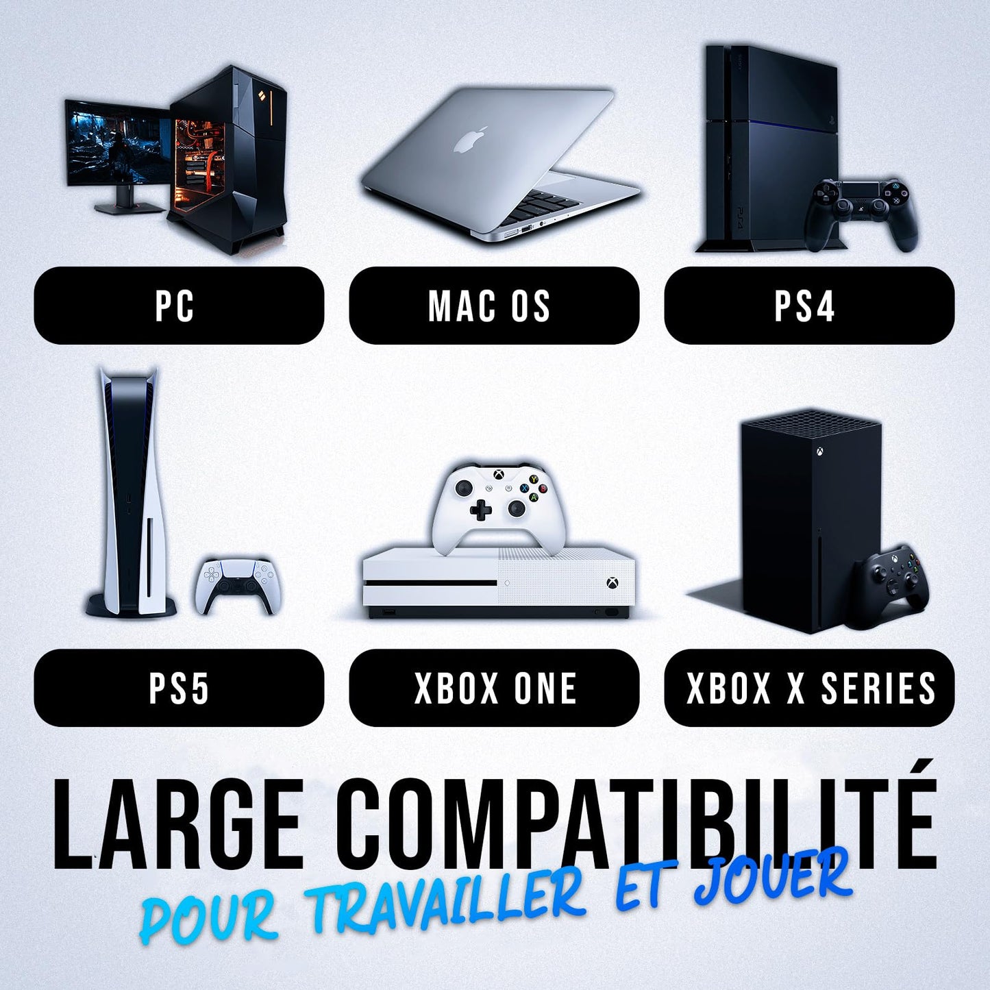 KLIM Chroma Clavier Gamer AZERTY FR - Nouveauté - Silencieux USB - Clavier Filaire Rétroéclairé LED - PC Gaming PS4 PS5 Mac - Noir