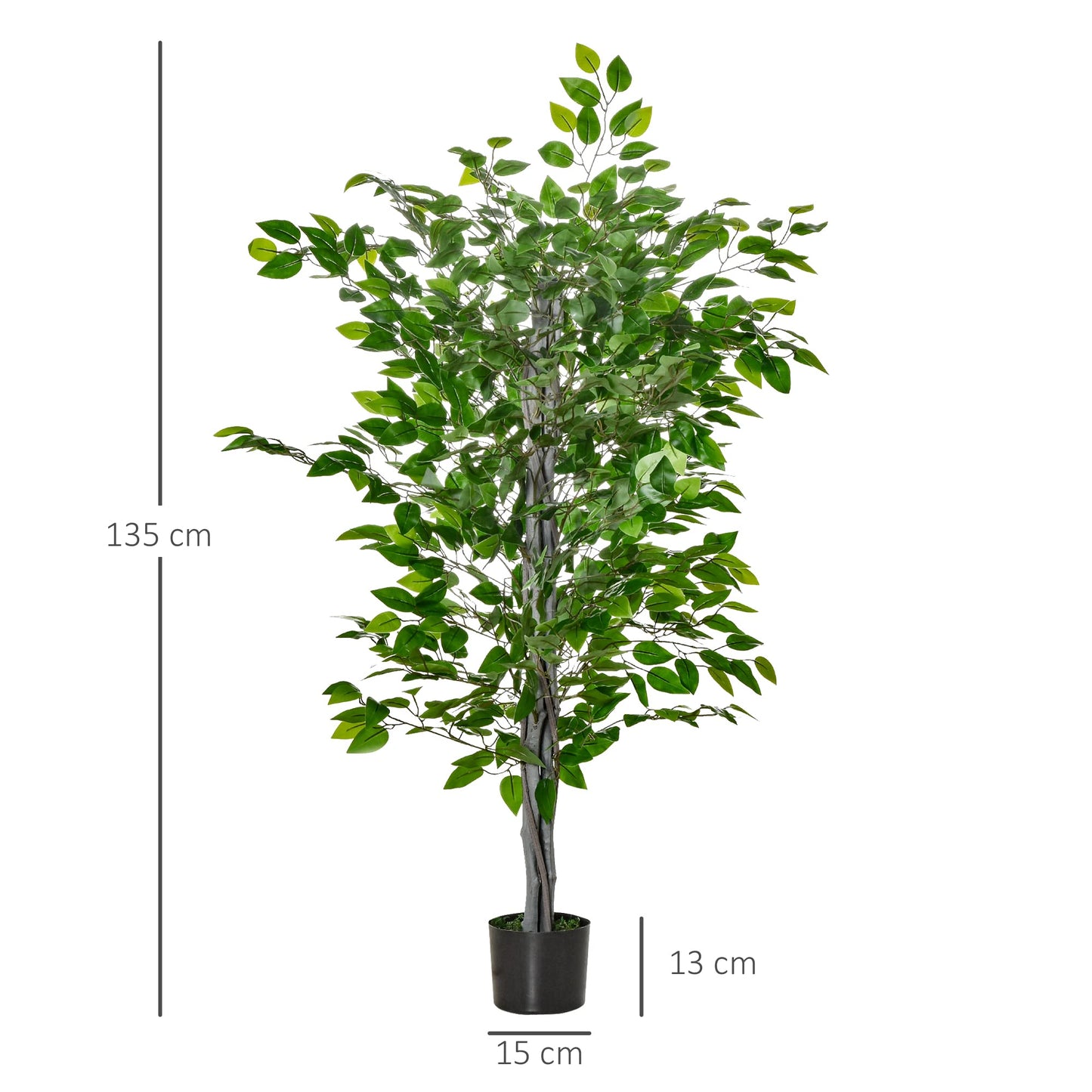 HOMCOM Arbre Artificiel Plante Artificielle ficus H.1,35 m Tronc Branches Liane Lichen Feuilles Grand réalisme Pot Inclus