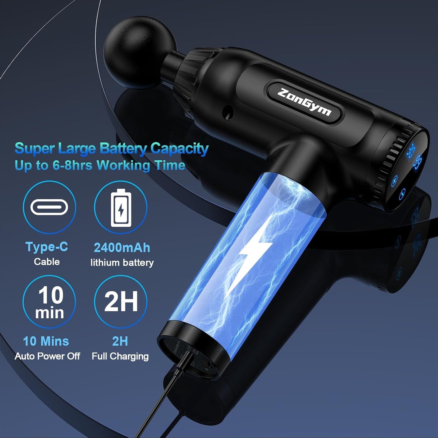 Pistolet de Massage Handheld Masseur Musculaire 30 Niveaux Réglables 6 Têtes de Massage Gun Super Silencieux LCD Masseur pour Récupération Relaxation Soulager Douleurs et Raideurs(Noir)