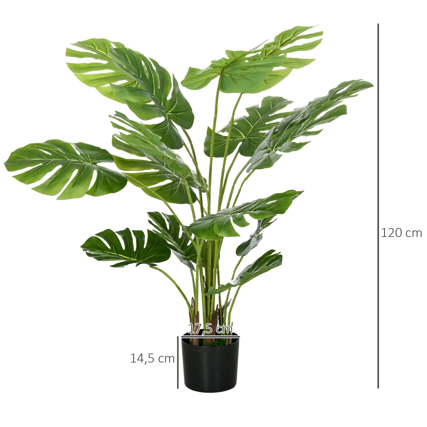 HOMCOM Plantes artificielles, Monstera Deliciosa, 120 cm de plante artificielle avec 15 branches, plante d'intérieur, arbre artificiel, plante décorative pour l'intérieur, vert