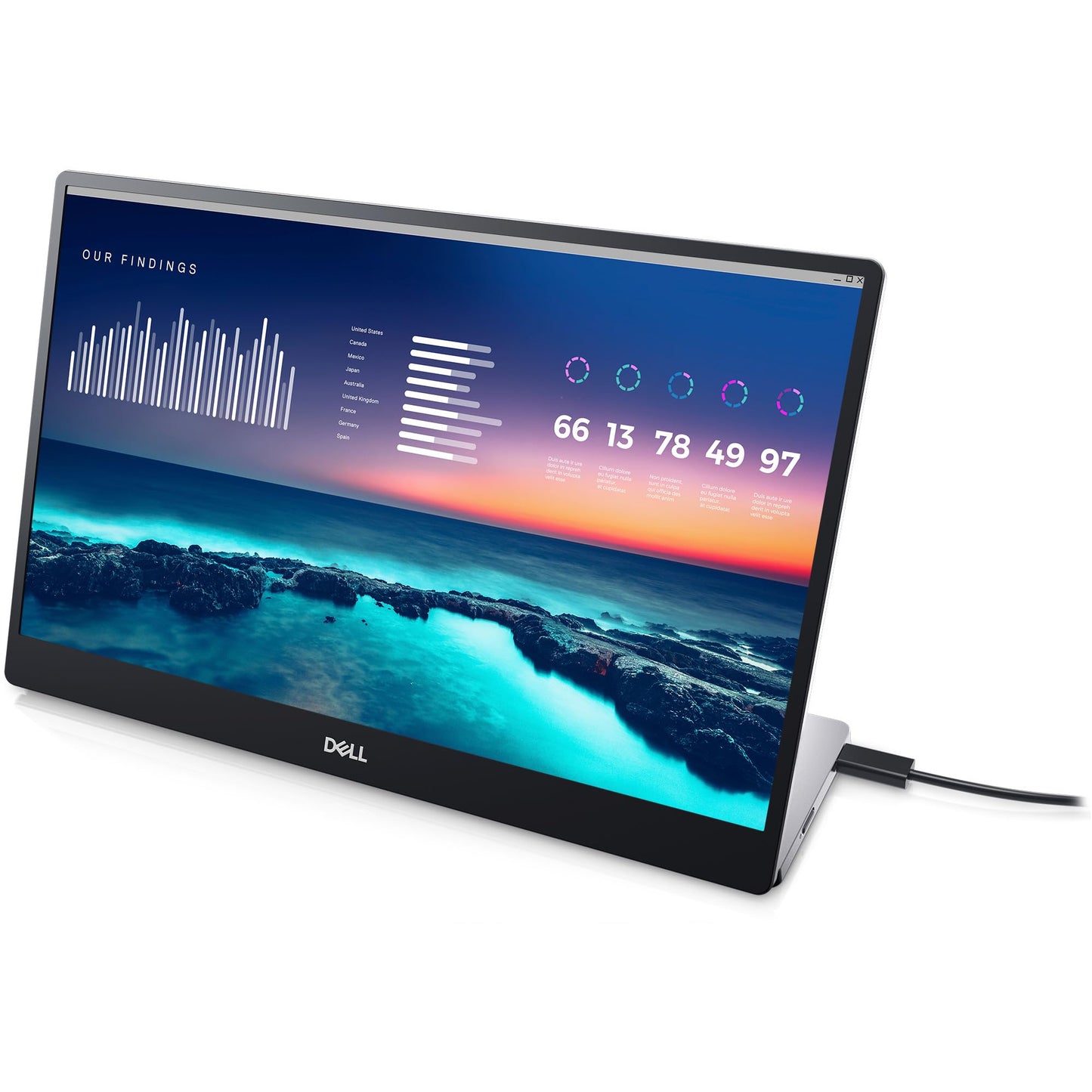 Dell P1424H 14" Full HD (1920x1080) Écran Portable, 60Hz, IPS, 6ms, 2X USB-C, Garantie 3 Ans, Argent