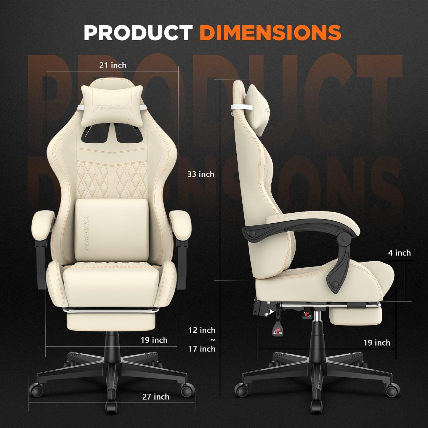 Ferghana Chaise Gaming Ergonomique,Fauteuil Gamer,Siège Bureau Gamer Chaise Bureau avec Réglable Appui-tête,Support Lombaire,Repose-Pied,Télescopiquetissu Respirant,Siege Gaming Racing,Blanc