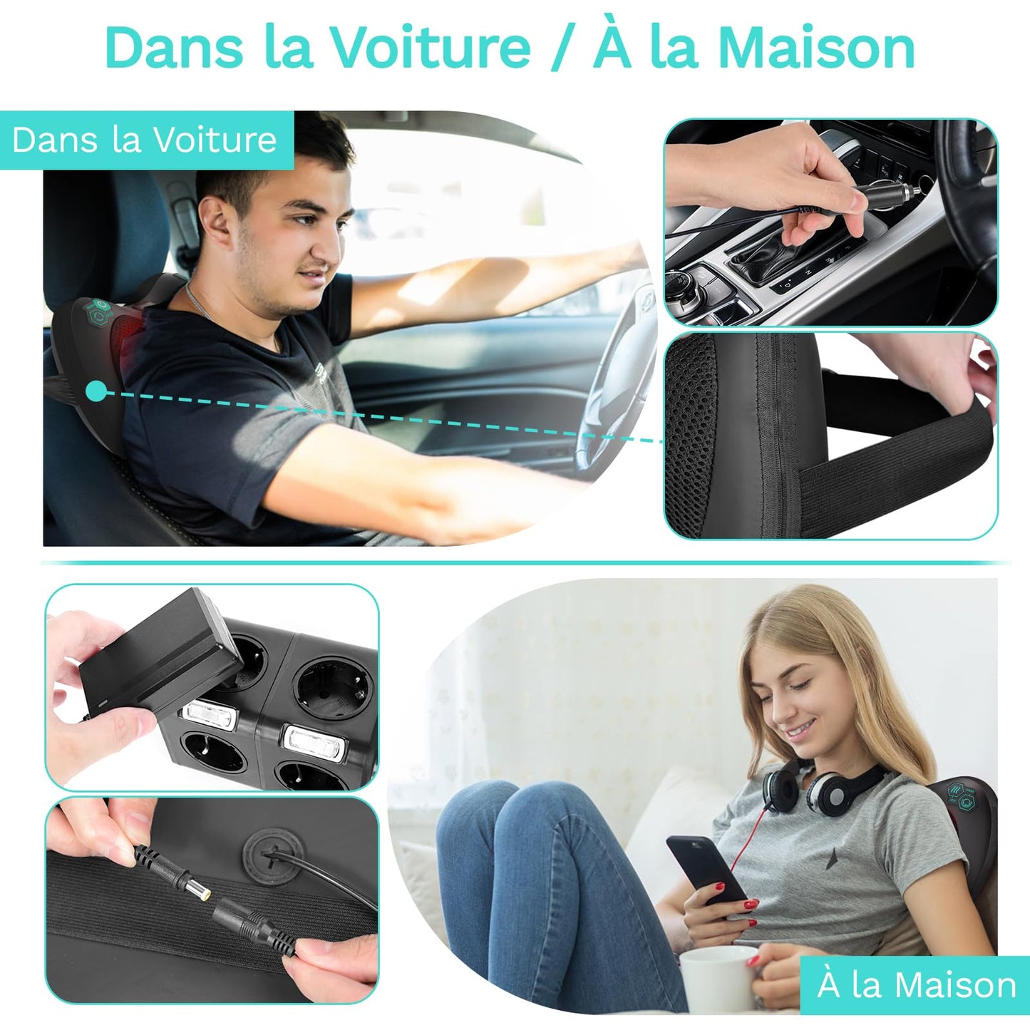 TAKRINK Coussin de Massage Shiatsu 8 Nœuds 3 Vitesses Réglables Rotation Bidirectionnelle Appareil de Massage pour Cou et Cervical Idéal Cadeau Anniversaire Homme Femme