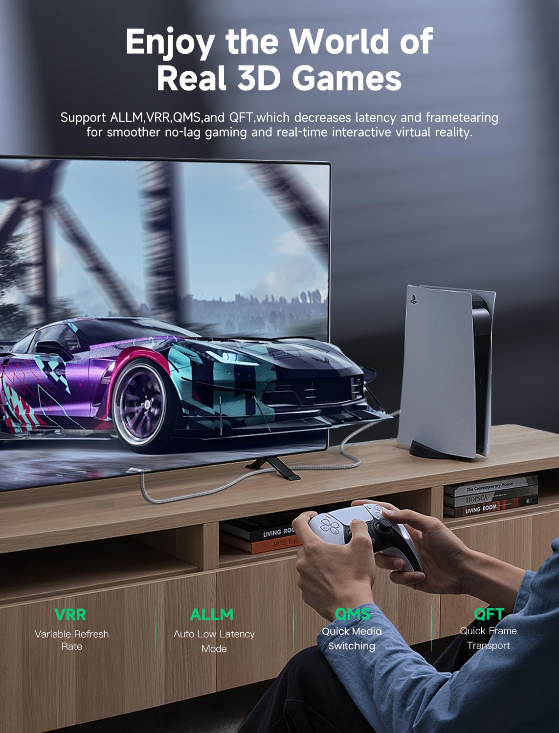 Southlight Câble HDMI 3M,Câble 2.1 HDMI 8K@60Hz 4K120Hz Ultra Haut Débit HDMI Cable 4K 240Hz 144Hz 120Hz 8K60Hz HDR10+ ARC eARC HDCP2.3 Netflix Roku TV PC Monitor Projecteur PS5 Xbox