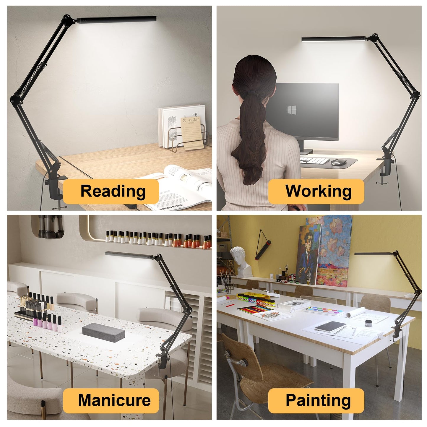 Meltrck Lampe de Bureau LED Architecte avec Pinte - 1200LM CRI≥90, 5 Modes & 11 Niveaux Luminosité, Bras Articulé 360°, Contrôle Tactile 3000K-6000K - Pour Studio/Chambre/Bureau