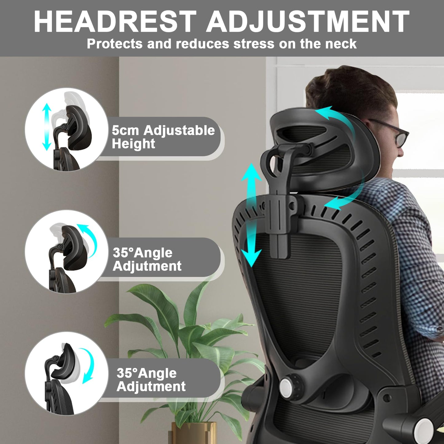 LEVIPE Chaise de Bureau - Ergonomique avec Support Lombaire, Accoudoirs, Appuie-tête réglables, Fauteuil d'ordinateur Pivotant à Haut Dossier Confortable pour Bureau à Domicile