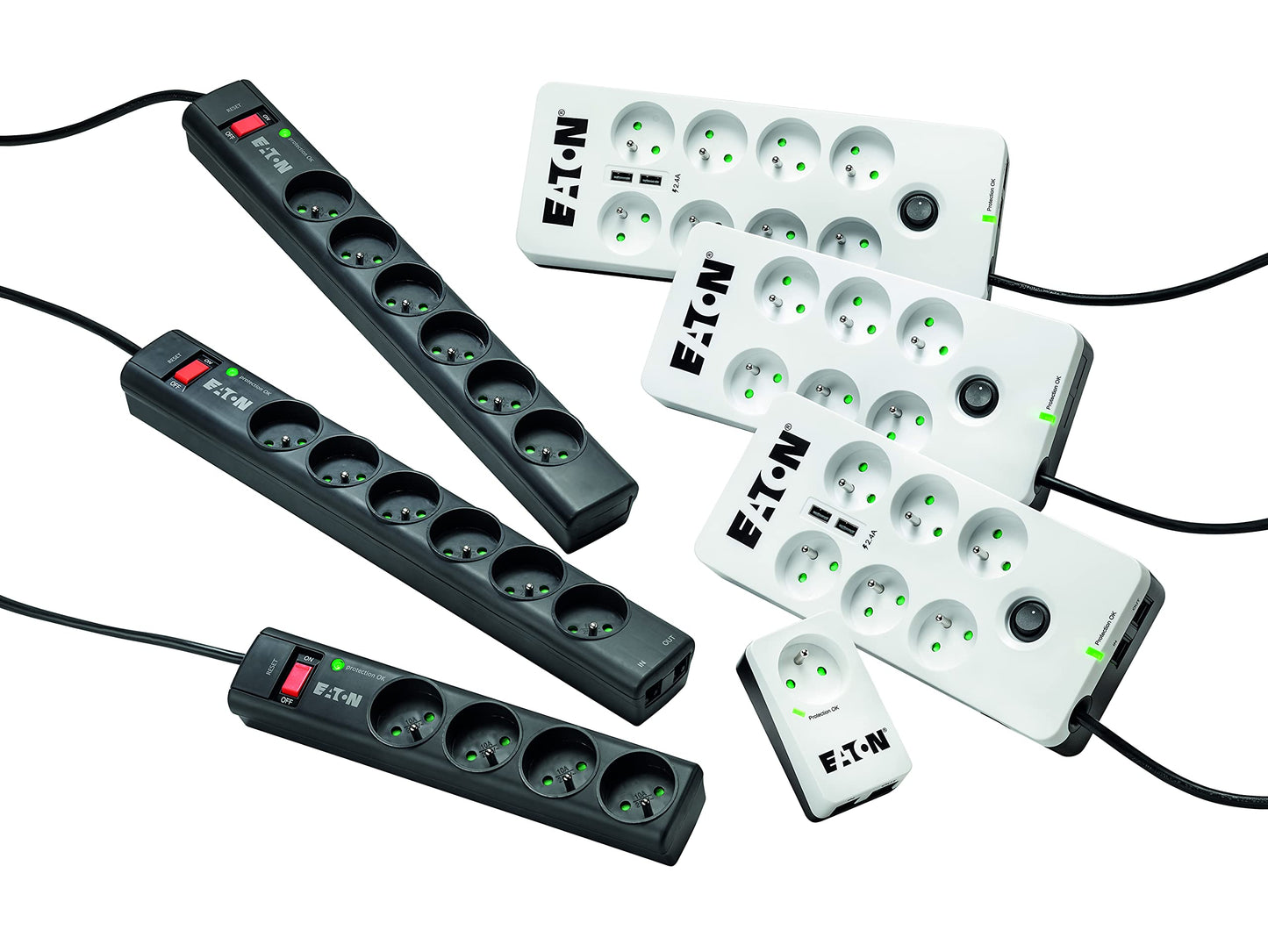 Eaton Multiprise/Parafoudre - Eaton Protection Strip 4 FR - PS4F - 4 prises FR - Noir