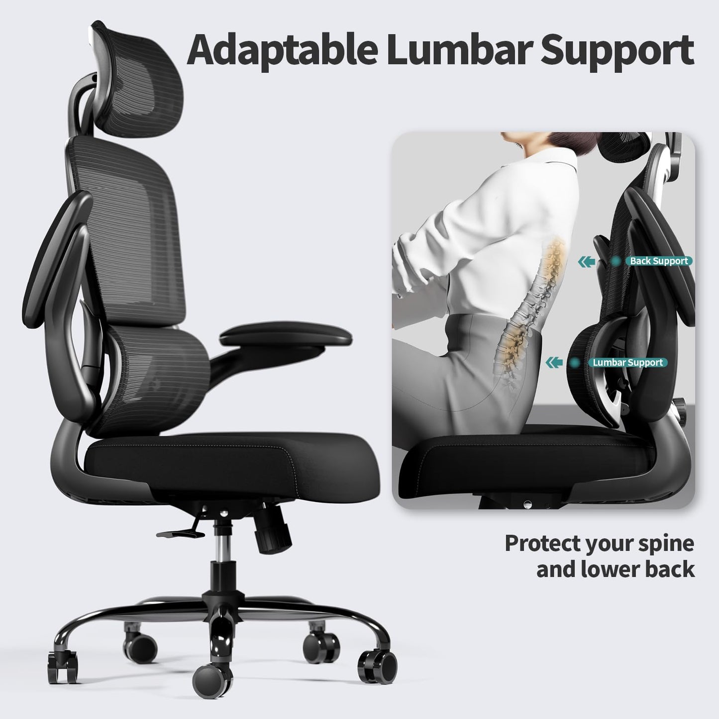 TRALT Chaise de Bureau Ergonomique Mesh - Ordinateur de Bureau avec Roues, Hauteur Réglable, Pivotante, Chaise de Travail (Noir)