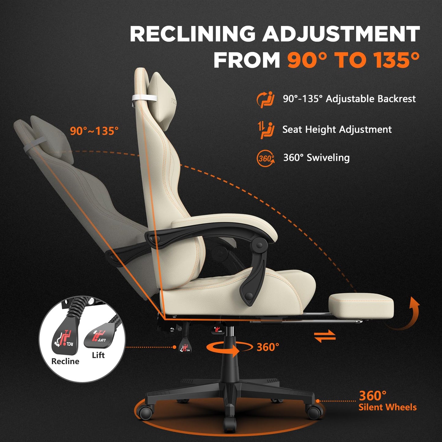 Ferghana Chaise Gaming Ergonomique,Fauteuil Gamer,Siège Bureau Gamer Chaise Bureau avec Réglable Appui-tête,Support Lombaire,Repose-Pied,Télescopiquetissu Respirant,Siege Gaming Racing,Blanc