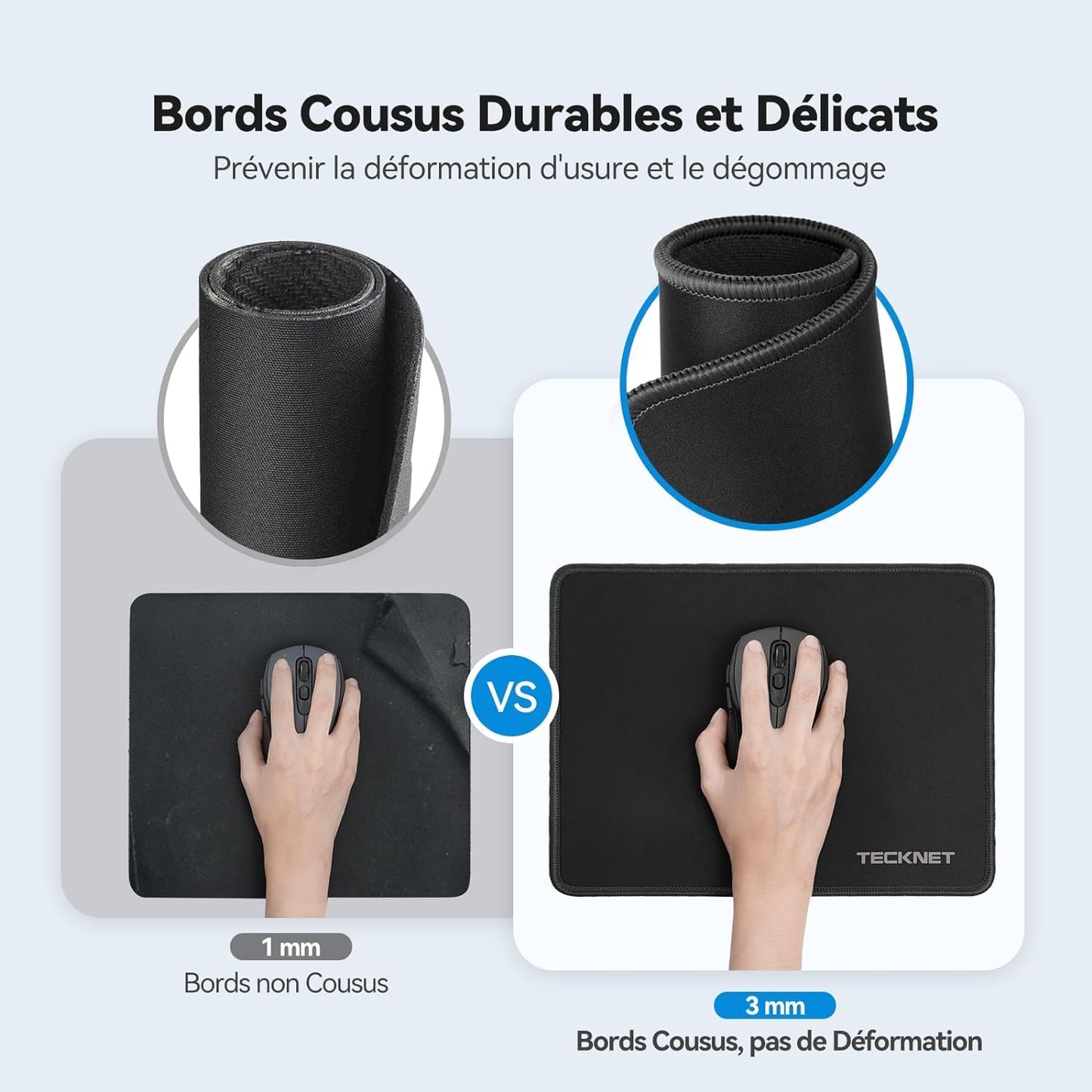 TECKNET Tapis de Souris, 27x21 cm Tapis de Souris Gamer Mousepad avec Base en Caoutchouc Imperméable et Antidérapante pour PC Bureau, Travail, Jeux, Ordinateur Portable, Ordinateur, Maison-Noir