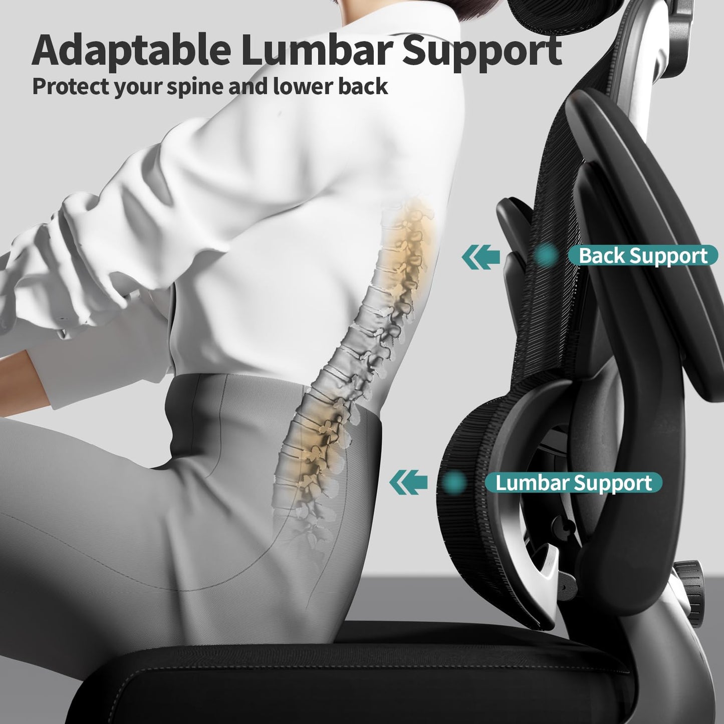 TRALT Chaise de Bureau Ergonomique Mesh - Ordinateur de Bureau avec Roues, Hauteur Réglable, Pivotante, Chaise de Travail (Noir)