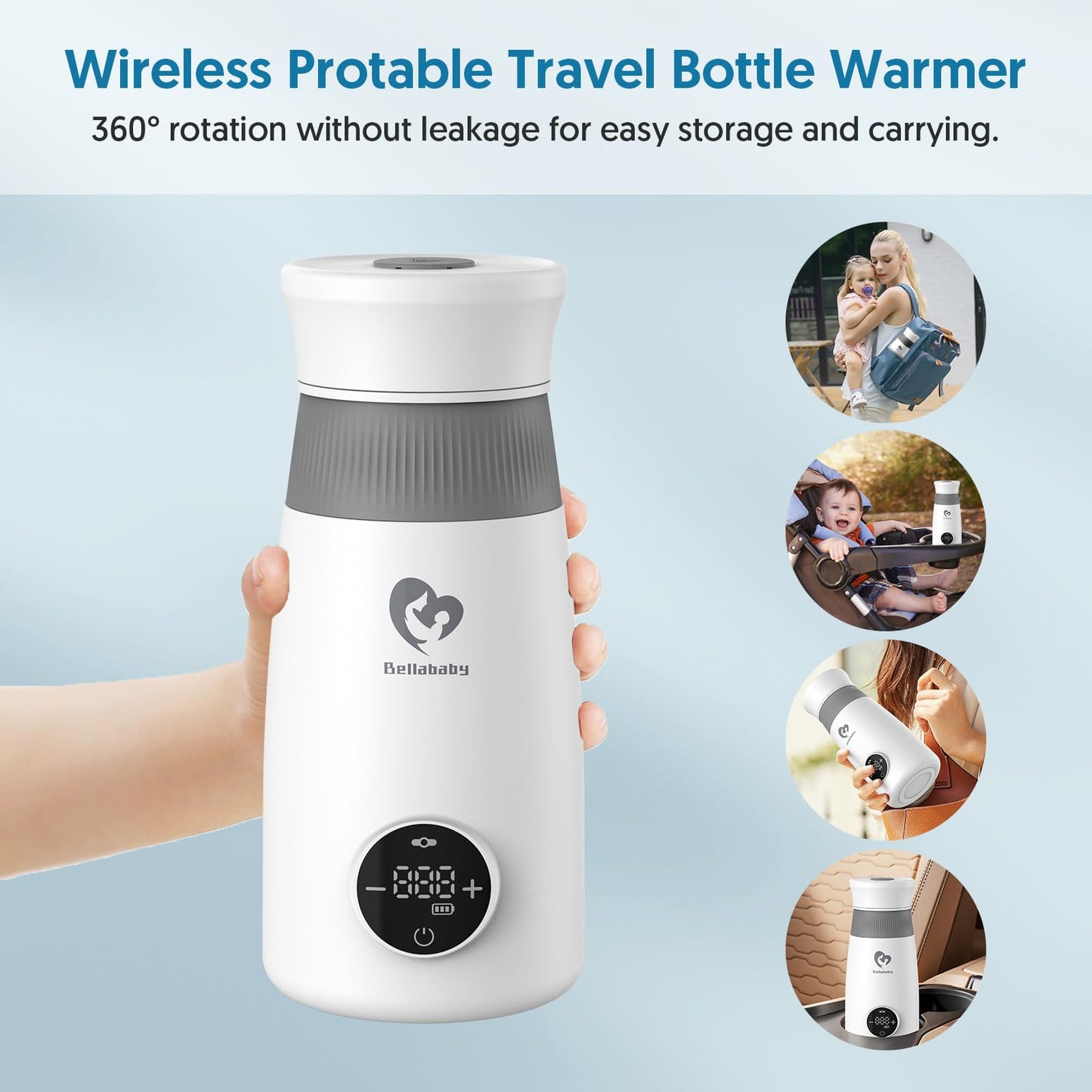 Portable Bottle Warmer, Instant Automatic Bottle Warmer and Mixer for Breast Milk or Formula, with LED Digital Temperature Display, Ideal for Travel
