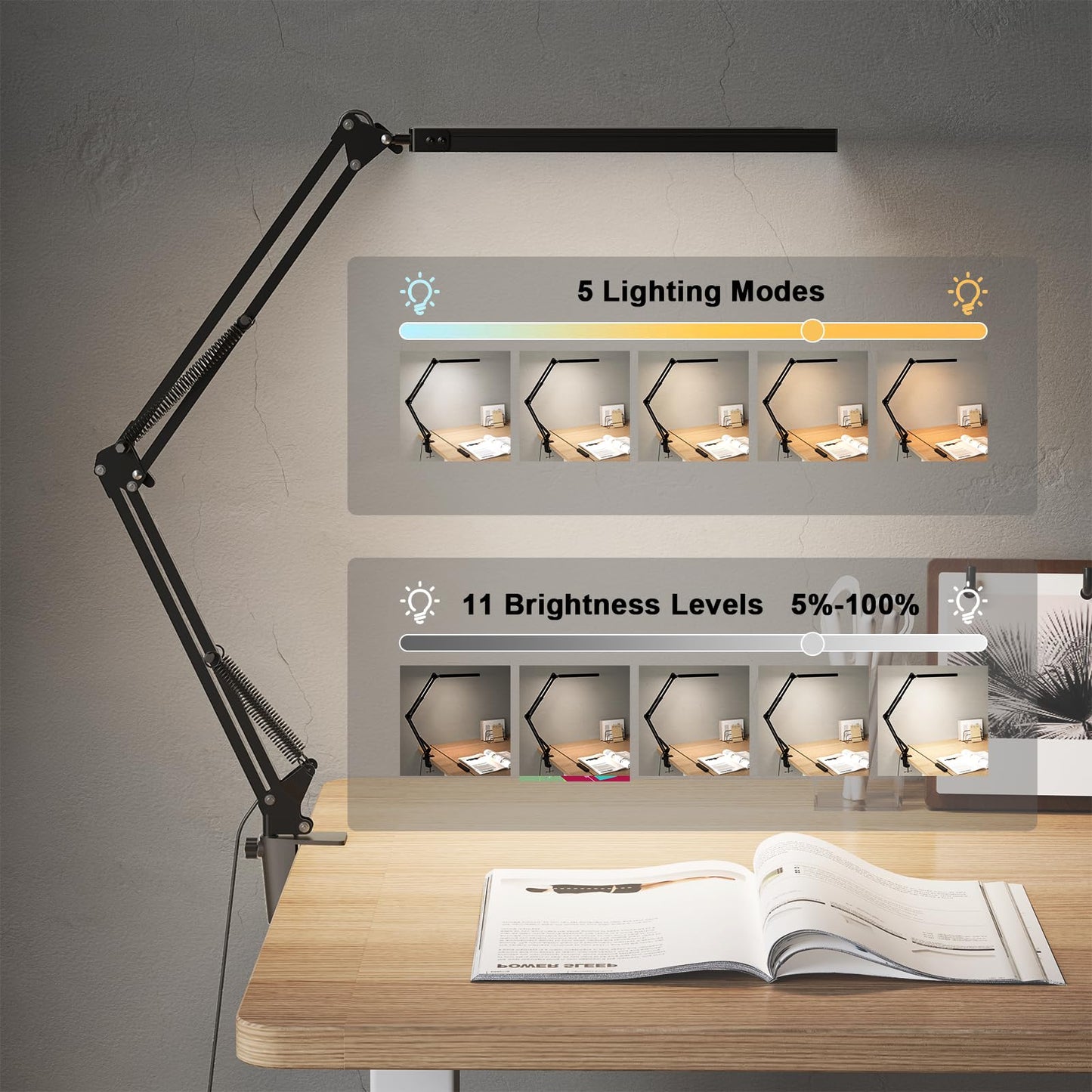 Meltrck Lampe de Bureau LED Architecte avec Pinte - 1200LM CRI≥90, 5 Modes & 11 Niveaux Luminosité, Bras Articulé 360°, Contrôle Tactile 3000K-6000K - Pour Studio/Chambre/Bureau