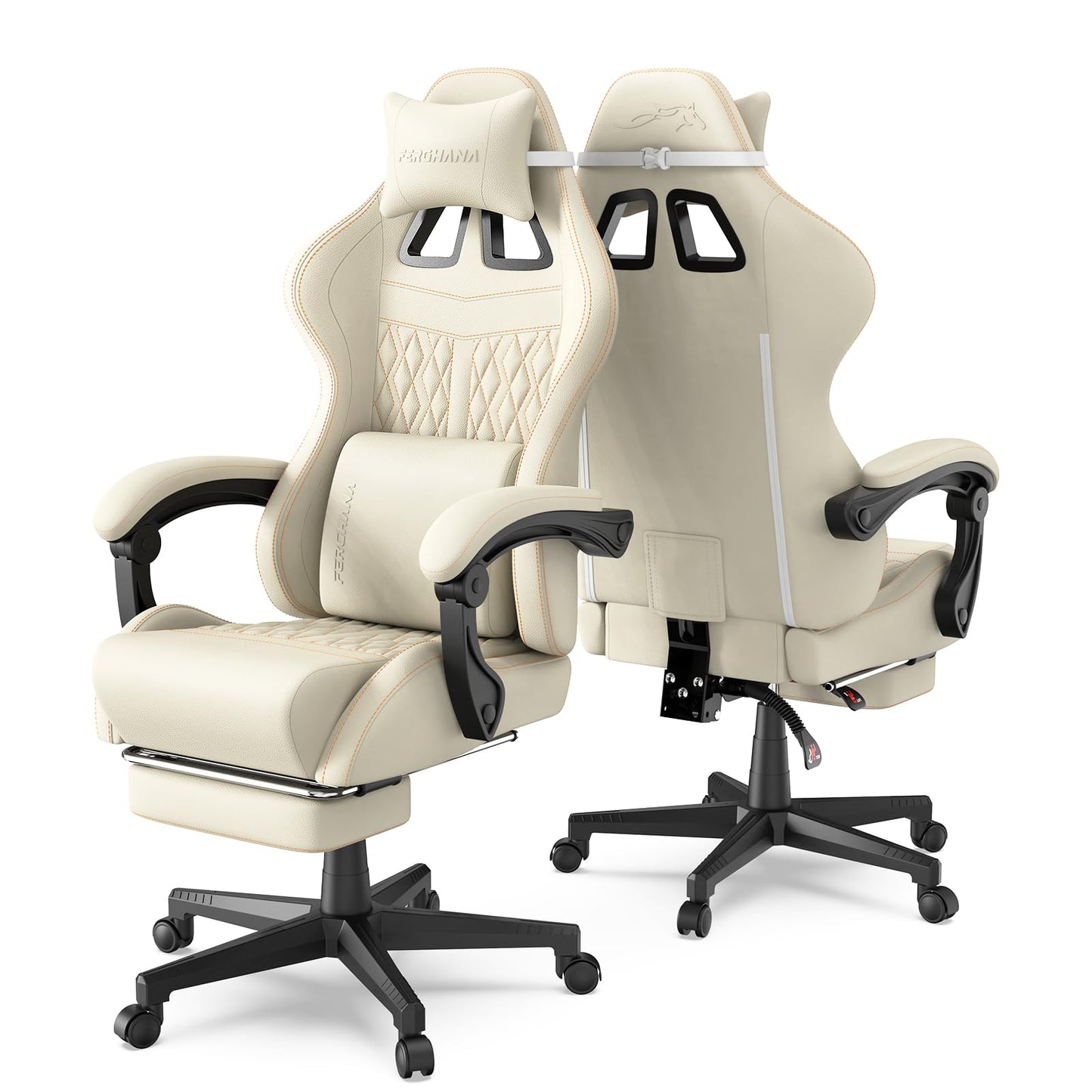 Ferghana Chaise Gaming Ergonomique,Fauteuil Gamer,Siège Bureau Gamer Chaise Bureau avec Réglable Appui-tête,Support Lombaire,Repose-Pied,Télescopiquetissu Respirant,Siege Gaming Racing,Blanc