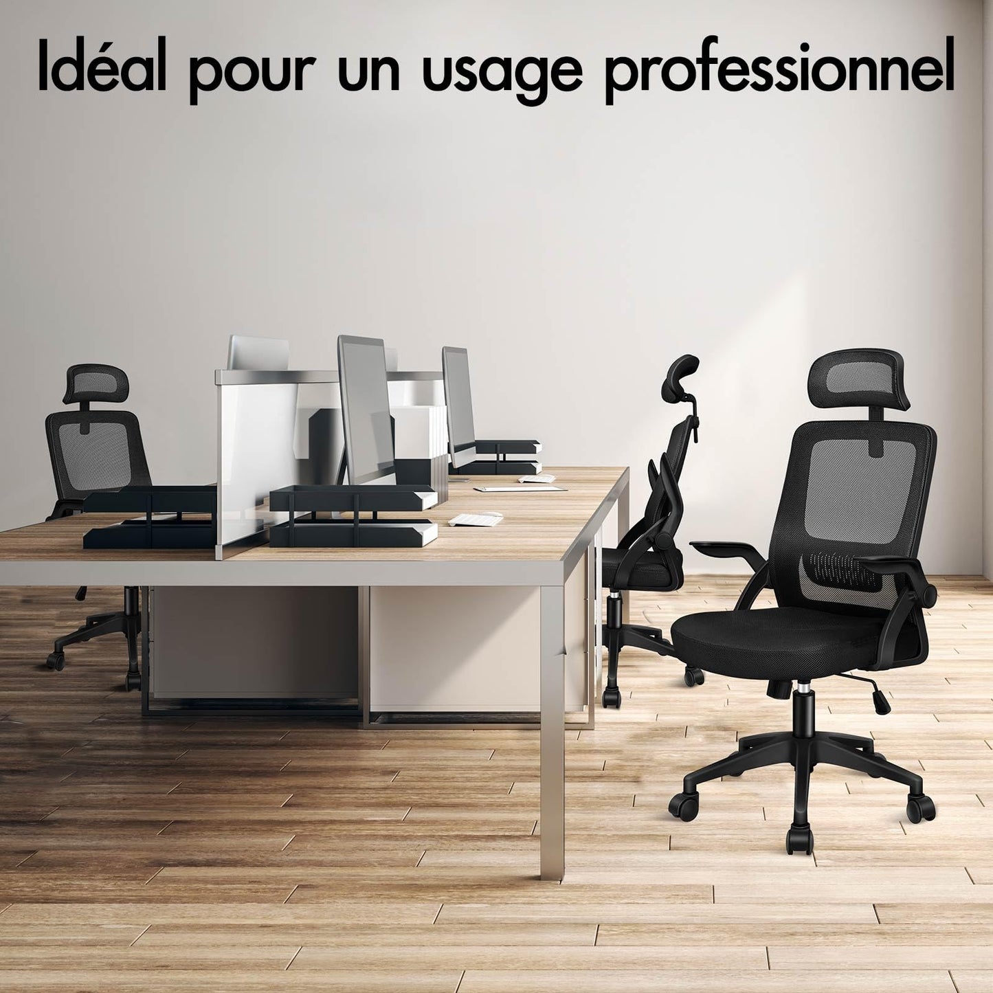 ALFORDSON Chaise de Bureau avec Support Lombaire pour Bureau à Domicile, Chaises D'ordinateur en Maille avec Appui-Tête, Accoudoir Rabattable, Chaise de Bureau Pivotante Inclinable, Noir