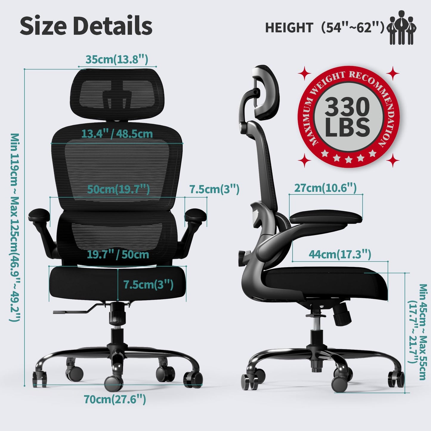 TRALT Chaise de Bureau Ergonomique Mesh - Ordinateur de Bureau avec Roues, Hauteur Réglable, Pivotante, Chaise de Travail (Noir)