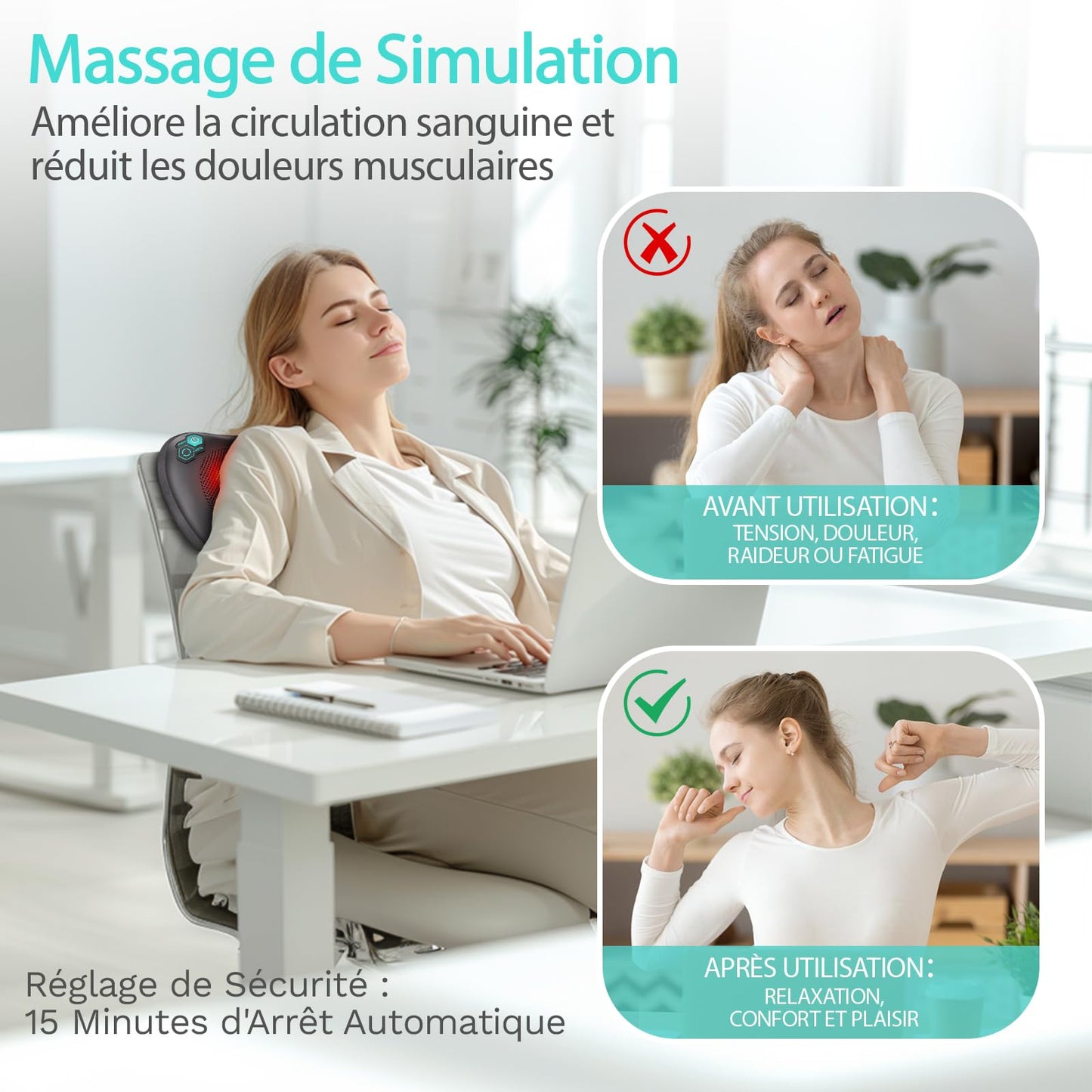 TAKRINK Coussin de Massage Shiatsu 8 Nœuds 3 Vitesses Réglables Rotation Bidirectionnelle Appareil de Massage pour Cou et Cervical Idéal Cadeau Anniversaire Homme Femme