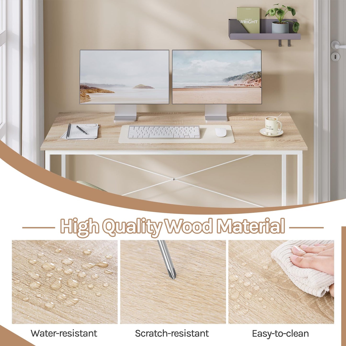 WOLTU Bureau, 140x60 cm, Poste Informatique, Table de Travail, Poste de Travail, Bureau Ordinateur, Cadre en Métal, en Bois d'Ingénierie, pour Chambre, Chêne Clair