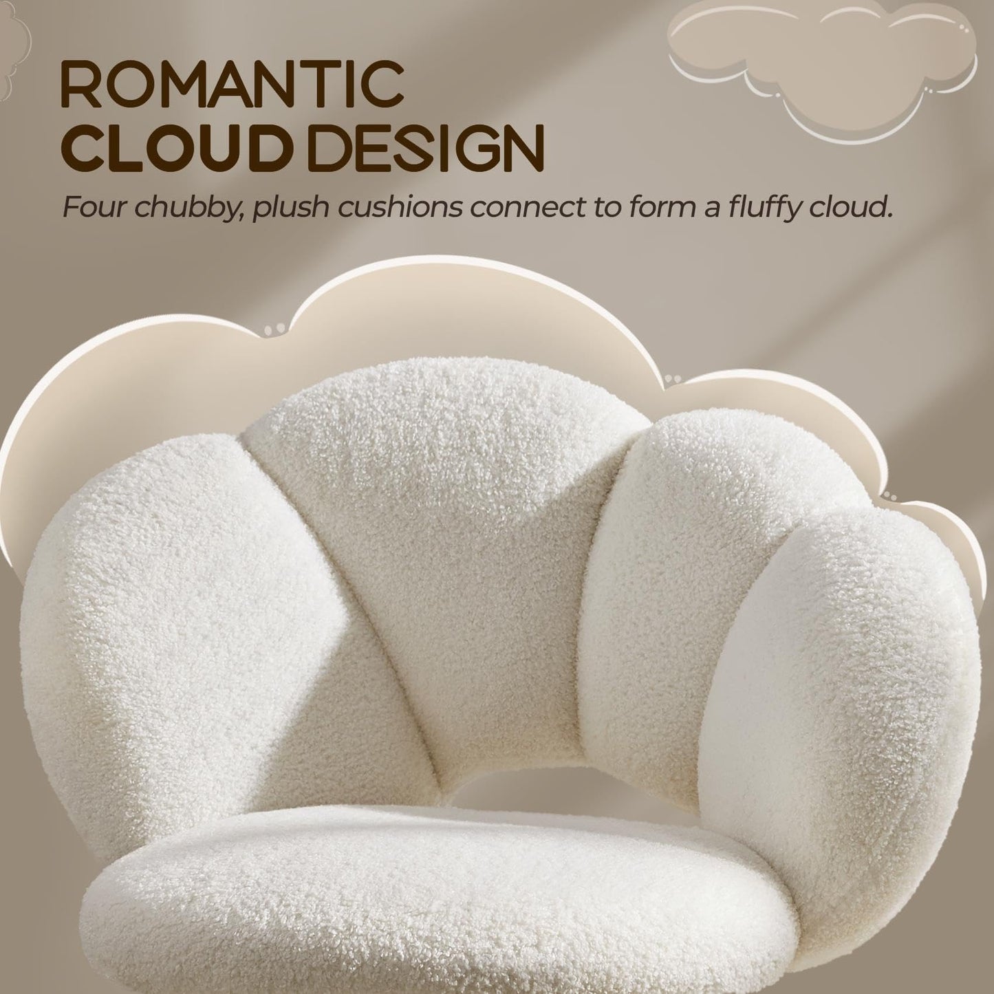 Yaheetech Office Chair, Ergonomic Swivel Chair, Cloud-Shaped Comfort Backrest, Height Adjustable, 136 kg Load, for Living Room Bedroom Office, White/Brown
