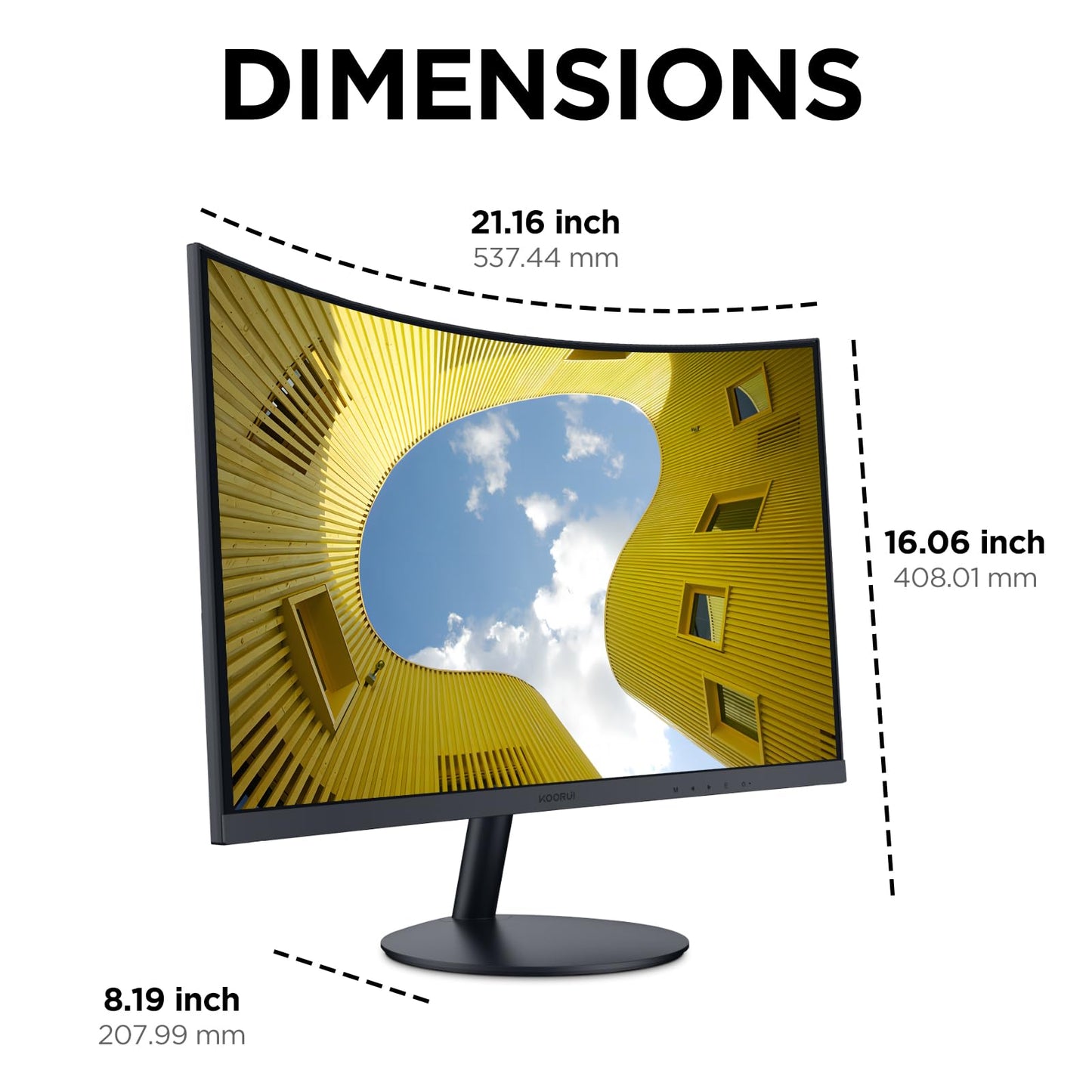KOORUI Écran PC Incurvé - Dalle VA 23.6 Pouces, Résolution FHD (1920 x 1080), 1800R, 60Hz, 5ms, HDMI, VGA, Réglage de l’Inclinaison, Angle de Vision de 178°, Ecran pc Gamer Incurvé, Noir
