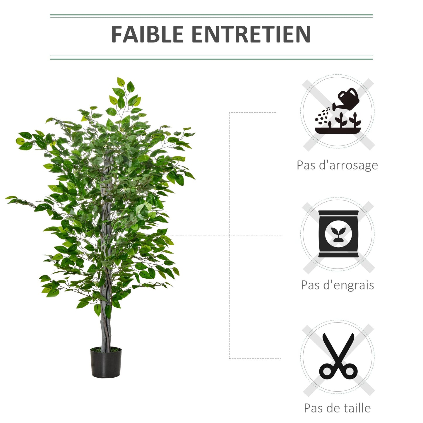 HOMCOM Arbre Artificiel Plante Artificielle ficus H.1,35 m Tronc Branches Liane Lichen Feuilles Grand réalisme Pot Inclus