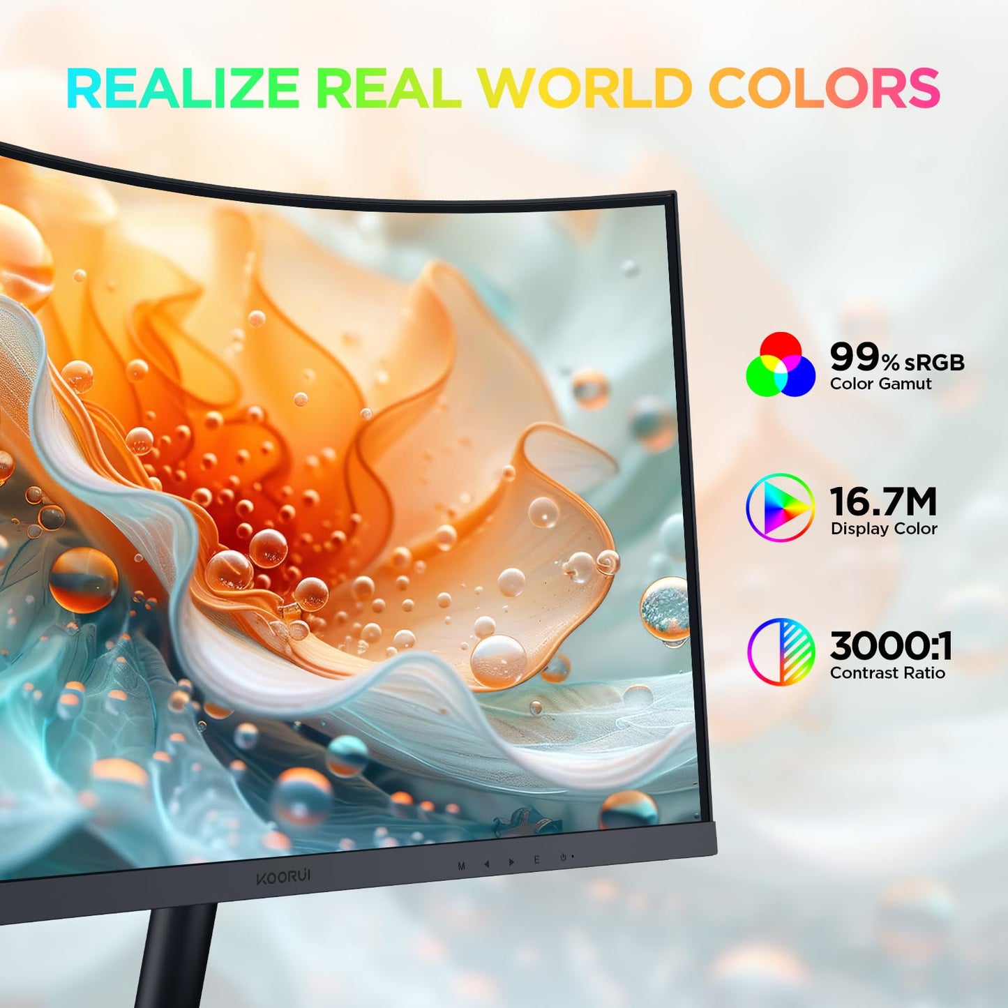 KOORUI Écran PC Incurvé - Dalle VA 23.6 Pouces, Résolution FHD (1920 x 1080), 1800R, 60Hz, 5ms, HDMI, VGA, Réglage de l’Inclinaison, Angle de Vision de 178°, Ecran pc Gamer Incurvé, Noir
