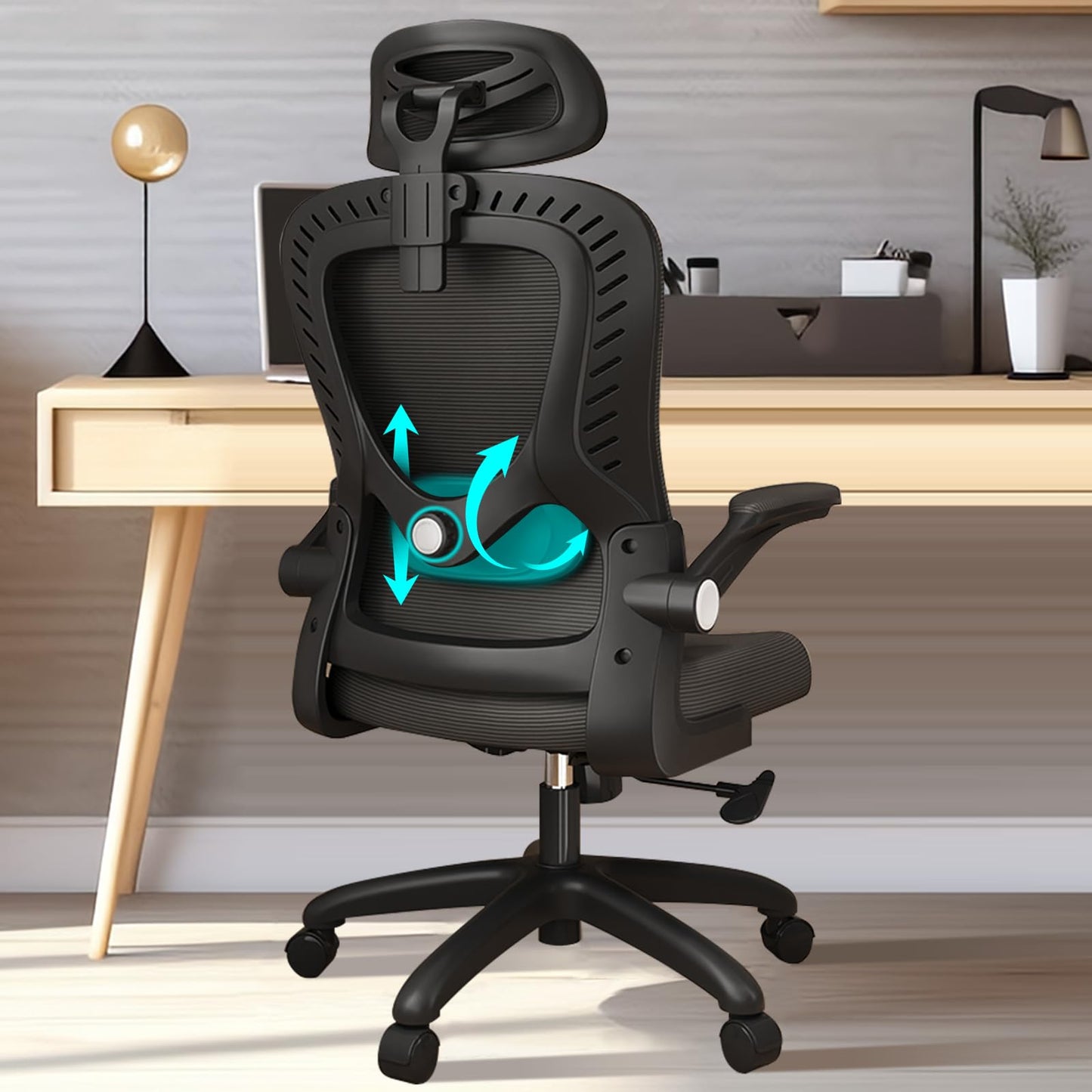 LEVIPE Chaise de Bureau - Ergonomique avec Support Lombaire, Accoudoirs, Appuie-tête réglables, Fauteuil d'ordinateur Pivotant à Haut Dossier Confortable pour Bureau à Domicile